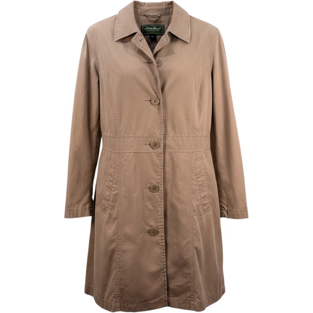 Eddie Bauer Trench Coat Water Repellent Cotton‎ Blend L Tan Khaki Classic Jacket